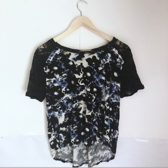 Apt. 9 Tops - Apt 9 Floral Blue Yellow Black Lace Sleeve Blouse